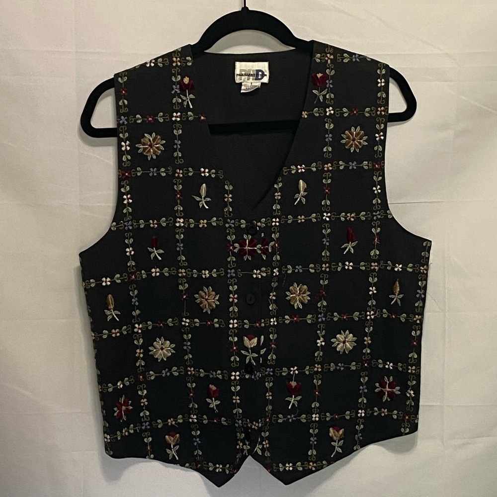 Paul Harris Design Vintage floral embroidered Cottage Core vest 100% Cotton sz L - Picture 2 of 10